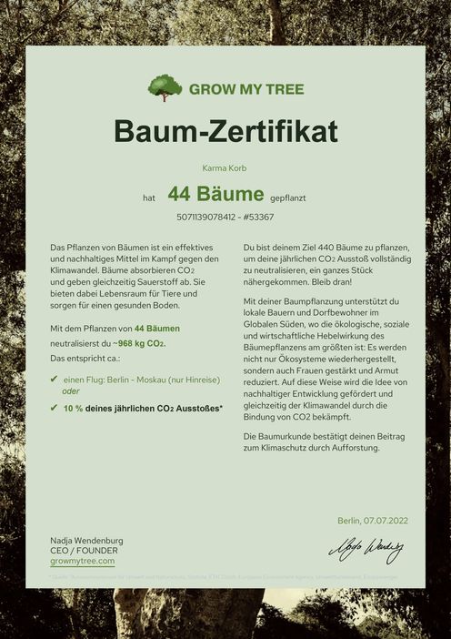 Juli 2022 - 44 Bäume gepflanzt Zertifikat